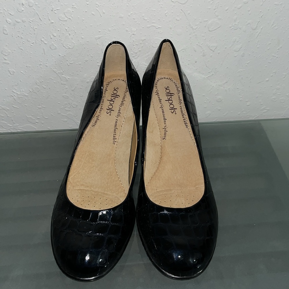 NWOB Softspots Salude Croco Black Patent Leather Pump Low Heels Pumps si… - Picture 3 of 12